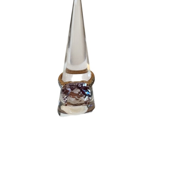 Jewelry - Elegant Gold Band with Pink Gemstone & Cubic Zirconia Ring‎ Sz 7